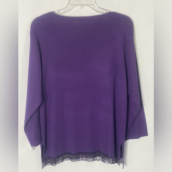 CLIO II silk blend square neck sweater beaded fringe trim women’s Size 1X retro - Picture 7 of 12